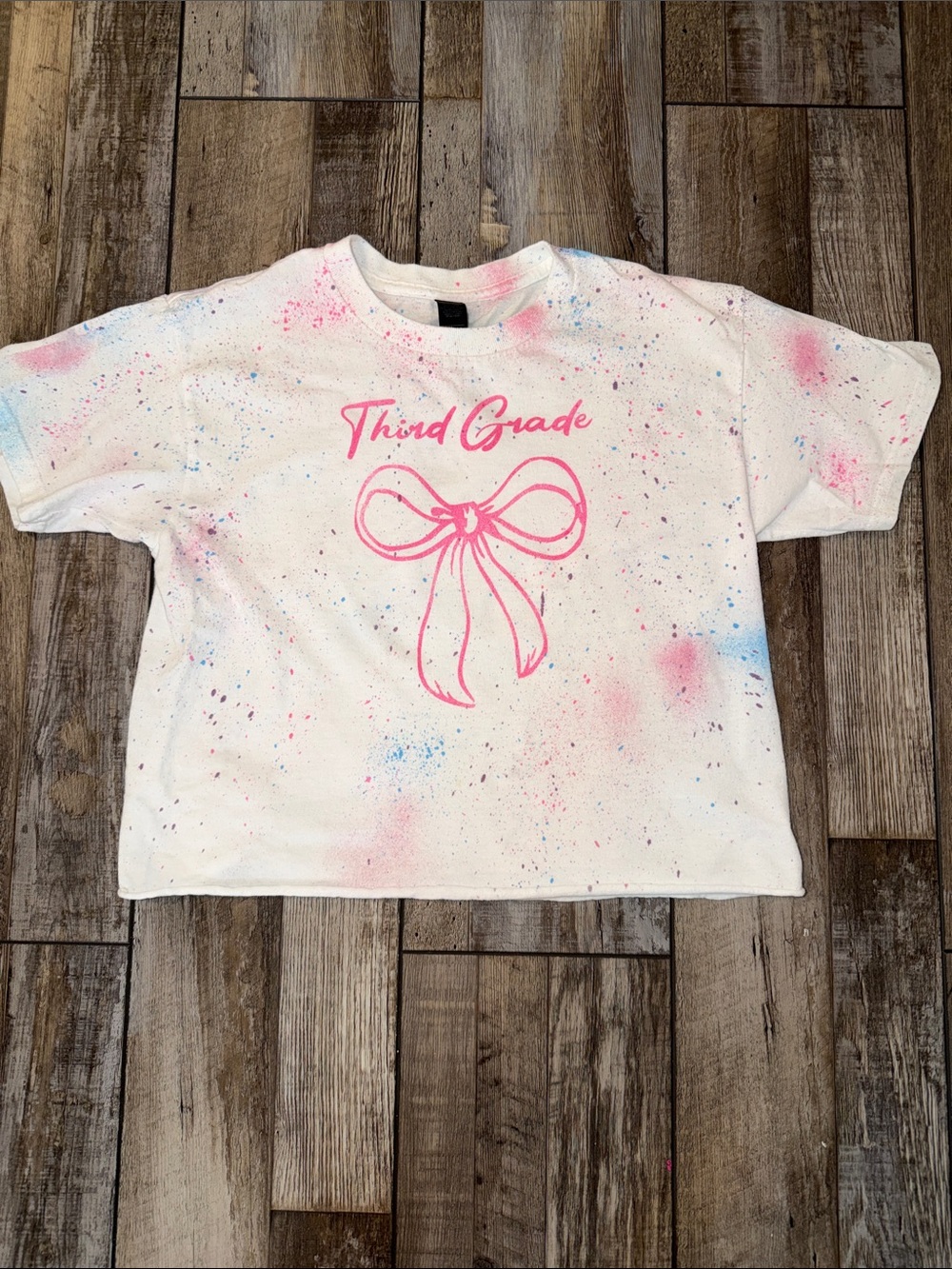 First day of school! Custom Third Grade Pink Bow Splatter Tee